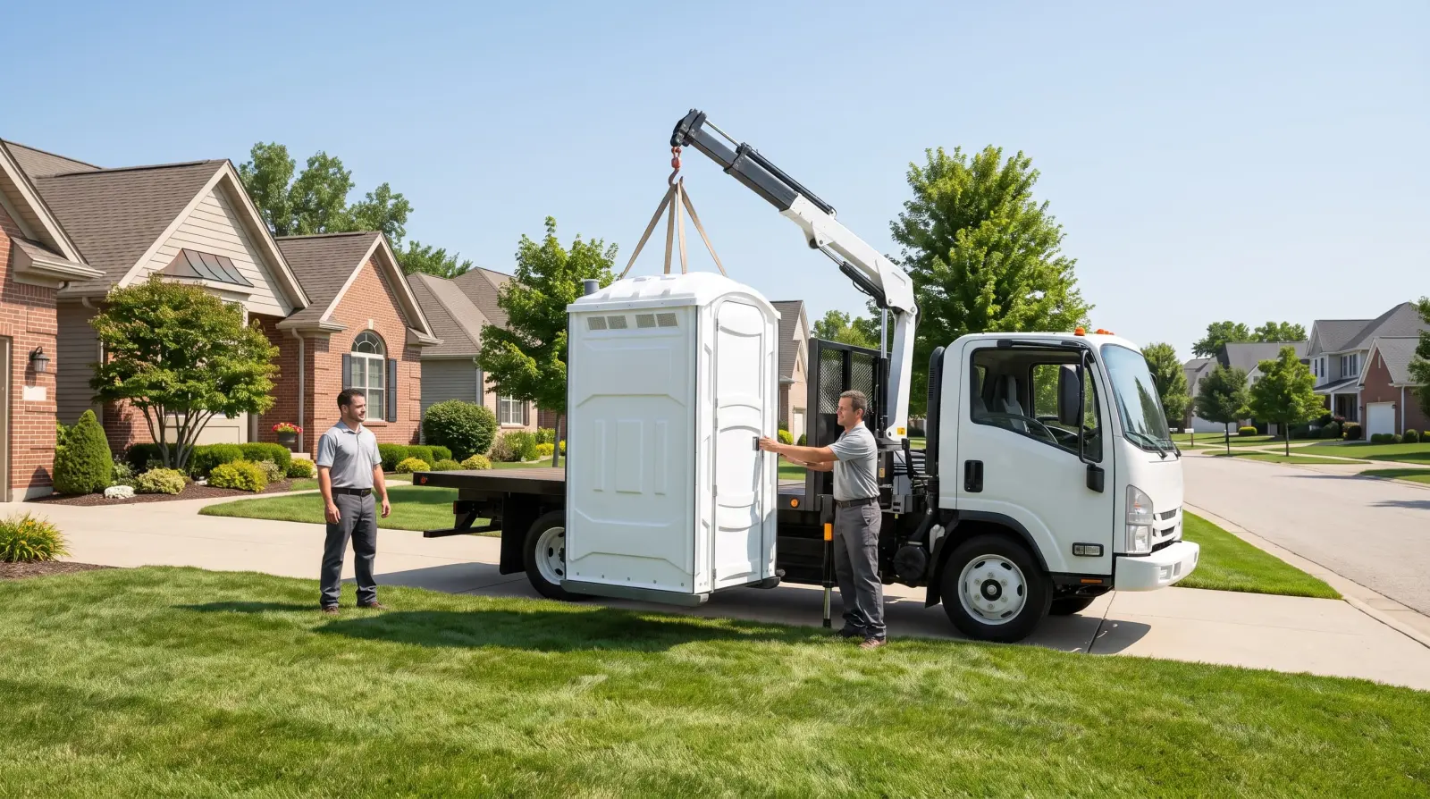 Portable toilet being delivered to an outdoor event